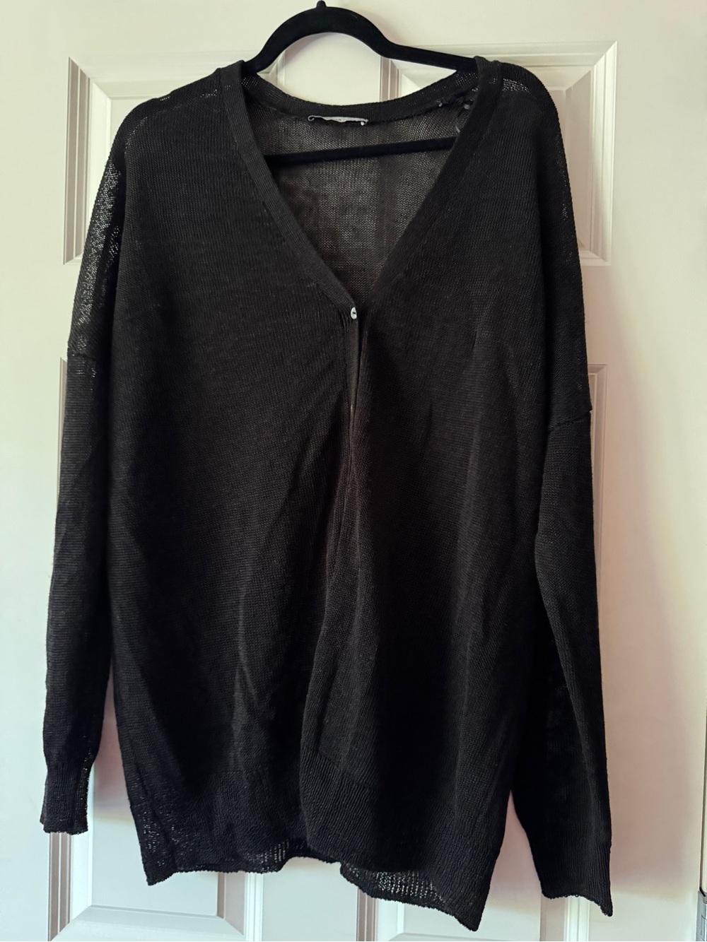 Zara Black V-Neck Sheer Knit Lightweight Cardigan